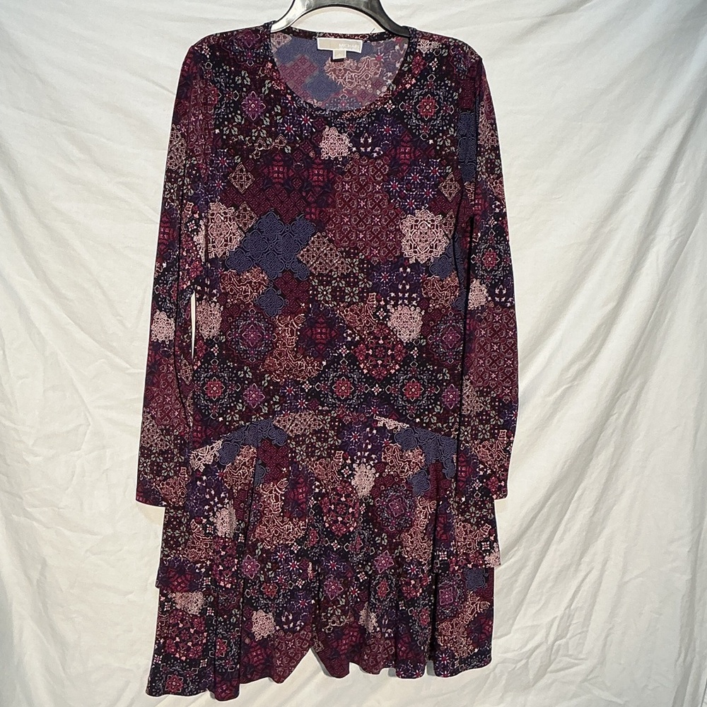 Michael Kors Burgundy and Navy Long Sleeve Dress